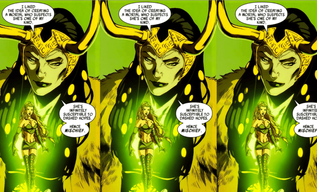 (As personagens Lady Loki e Enchantress em um recorte de uma das HQs da Marvel | Reprodução: Marvel Comics)